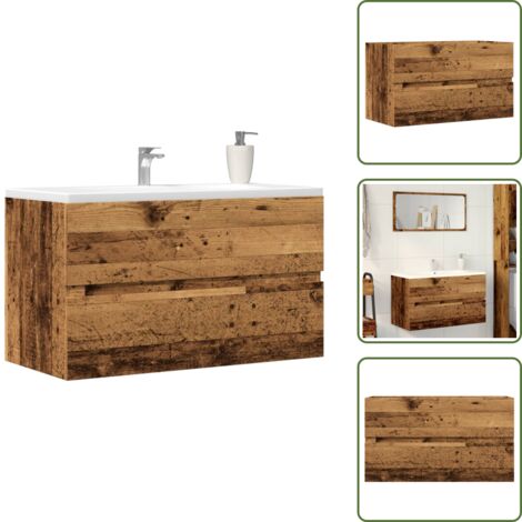 The Living Store Mobile Pensile da Bagno Legno Antico 80x38,5x45cm in Truciolato - Armadio da bagno