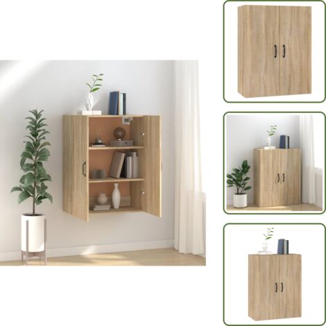 The Living Store Mobile Pensile Rovere Sonoma 69,5x34x90 cm in Legno Multistrato - Armadio a muro
