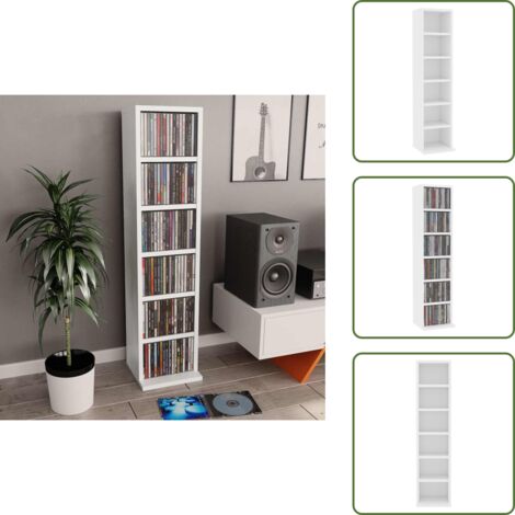 The Living Store Mobile Porta CD Bianco 21x20x88 cm in Legno Multistrato - Mobile per CD