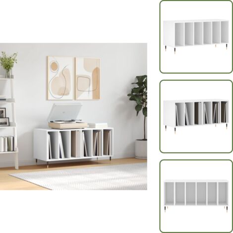 The Living Store Mobile Porta Dischi Bianco 100x38x48 cm in Legno Multistrato - Mobile per dischi vinili