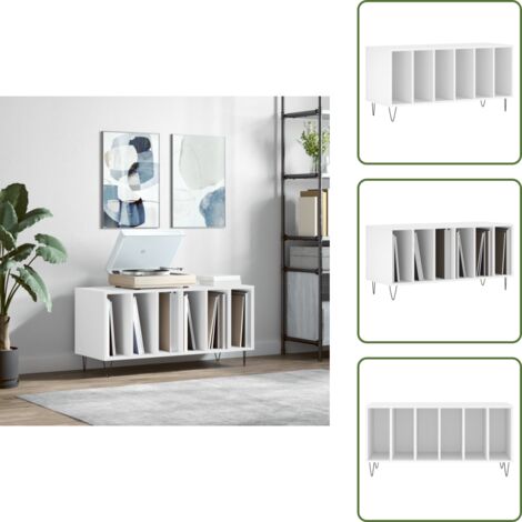 The Living Store Mobile Porta Dischi Bianco 100x38x48 cm in Legno Multistrato - Mobile per dischi vinili