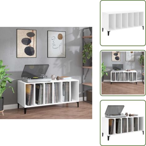 The Living Store Mobile Porta Dischi Bianco 100x38x48 cm in Legno Multistrato - Mobile per dischi vinili