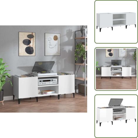 The Living Store Mobile Porta Dischi Bianco 121x38x48 cm in Legno Multistrato - Mobile per dischi vinili