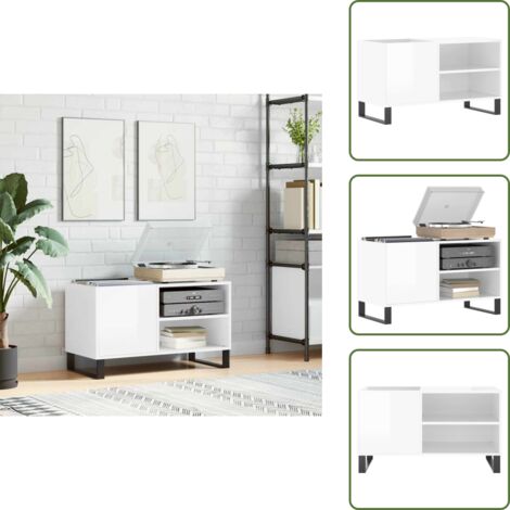 The Living Store Mobile Porta Dischi Bianco Lucido 85x38x48 cm Legno Multistrato - Mobile porta vinili