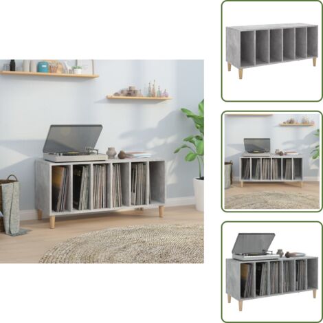 The Living Store Mobile Porta Dischi Grigio Cemento 100x38x48 Legno Multistrato - Mobile per dischi vinili