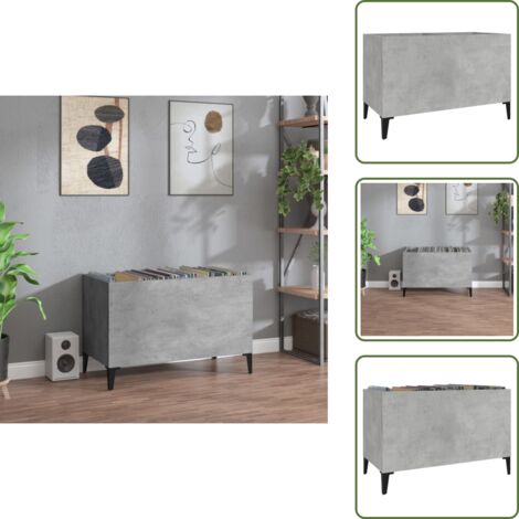 The Living Store Mobile Porta Dischi Grigio Cemento 74,5x38x48 Legno Multistrato - Ripostiglio per dischi
