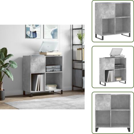 The Living Store Mobile Porta Dischi Grigio Cemento 84,5x38x89 Legno Multistrato - Mobile per vinili