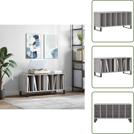 The Living Store Mobile Porta Dischi Grigio Sonoma 100x38x48cm Legno Multistrato - Ripostiglio per dischi