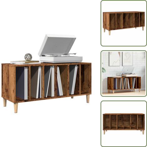 The Living Store Mobile Porta Dischi Legno Antico 100x38x48 cm Legno Multistrato - Mobile in legno