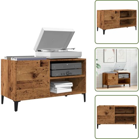 The Living Store Mobile Porta Dischi Legno Antico 84,5x38x48cm Legno Multistrato - Mobile per dischi vinili