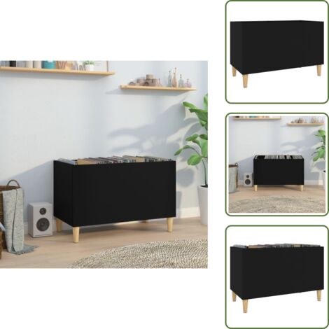 The Living Store Mobile Porta Dischi Nero 74,5x38x48 cm in Legno Multistrato - Mobile porta vinili