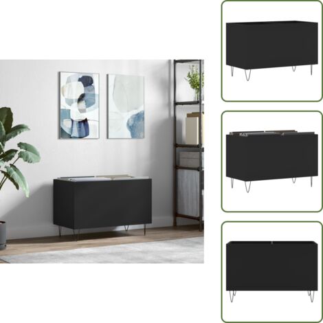 The Living Store Mobile Porta Dischi Nero 74,5x38x48 cm in Legno Multistrato - Mobile porta vinili
