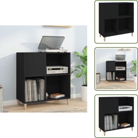 The Living Store Mobile Porta Dischi Nero 84,5x38x89 cm in Legno Multistrato - Mobile porta vinili