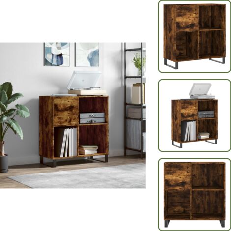 The Living Store Mobile Porta Dischi Rovere Fumo 84,5x38x89 cm Legno Multistrato - Mobile per giradischi