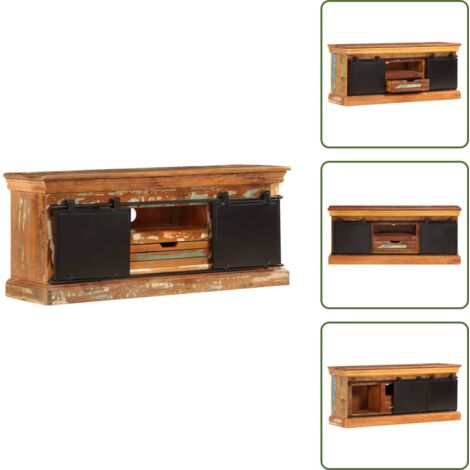 The Living Store Mobile Porta TV 110x30x45 cm in Legno Massello di Recupero - Mobile TV in legno