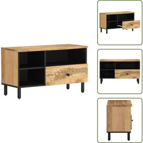The Living Store Mobile Porta TV 80x33x46 cm in Legno Massello di Mango - Mobile TV con spazio per oggetti