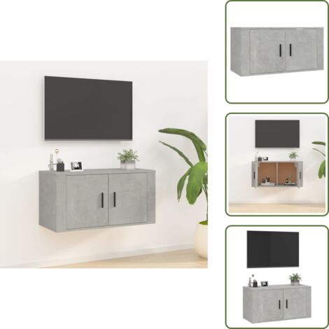 The Living Store Mobile Porta TV a Parete Grigio cemento 80x34,5x40 cm - Mobile TV