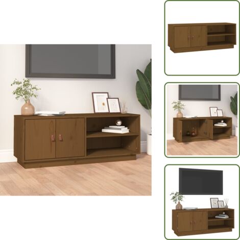 The Living Store Mobile Porta TV ambra 105x34x40 cm in Legno Massello di Pino - Mobile TV marrone