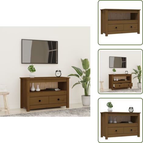 The Living Store Mobile Porta TV ambra 79x35x52 cm in Legno Massello di Pino - Mobile tv