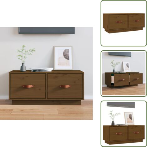 The Living Store Mobile Porta TV ambra 80x34x35 cm in Legno Massello di Pino - Mobile TV marrone ambra