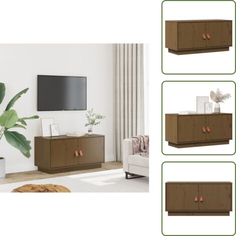 The Living Store Mobile Porta TV Ambrato 80x34x40 cm in Legno Massello di Pino - Mobile TV marrone ambra