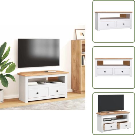 The Living Store Mobile Porta TV Angolare Bianco 93x49x49cm in Pino Serie Panama - Credenza TV