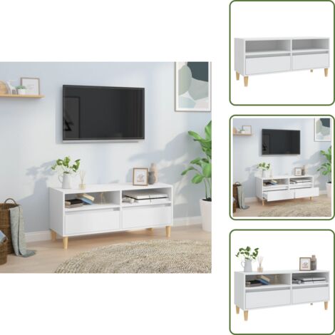 The Living Store Mobile Porta TV Bianco 100x34,5x44,5 cm in Legno Multistrato - Mobile porta TV