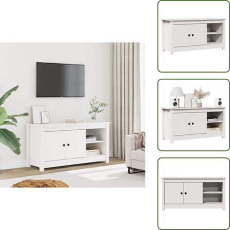 The Living Store Mobile Porta TV Bianco 103x36,5x52 cm in Legno Massello di Pino - Mobile TV in Pino