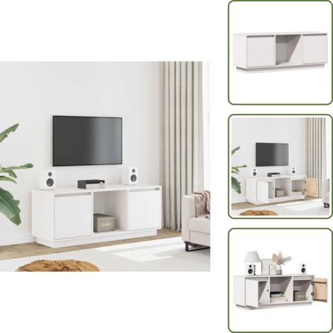The Living Store Mobile Porta TV Bianco 110,5x35x44 cm in Legno Massello di Pino - Mobile per stereo