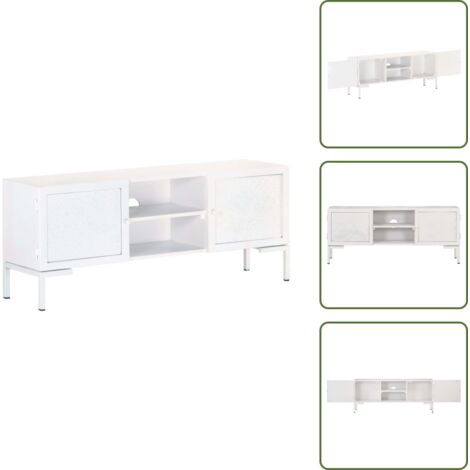 The Living Store Mobile Porta TV Bianco 115x30x46cm in Legno Massello di Mango - Mobile per TV