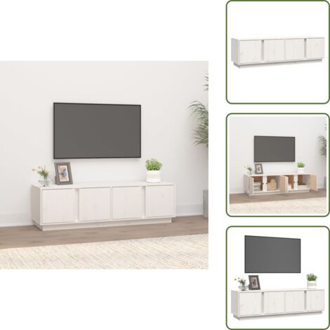 The Living Store Mobile Porta TV Bianco 140x40x40 cm in Legno Massello di Pino - Mobile TV