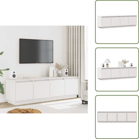 The Living Store Mobile Porta TV Bianco 156x37x45 cm in Legno Massello di Pino - Mobile TV