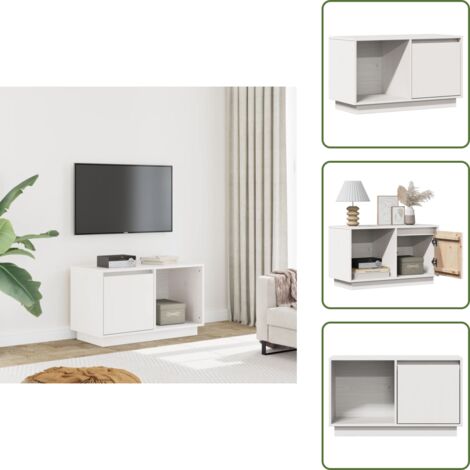 The Living Store Mobile Porta TV Bianco 74x35x44 cm in Legno Massello di Pino - Mobile TV in pino