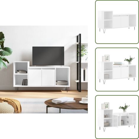 The Living Store Mobile Porta TV Bianco Lucido 100x35x55 cm in Legno Multistrato - TV Stand