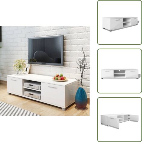 The Living Store Mobile Porta TV Bianco Lucido 120x40,5x35 cm - Mobiletto TV