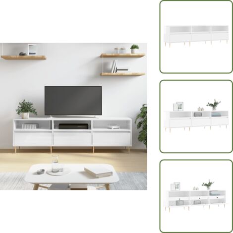 The Living Store Mobile Porta TV Bianco Lucido 150x30x44,5 cm Legno Multistrato - TV Stand