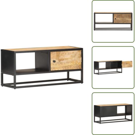 The Living Store Mobile Porta TV con Anta Intagliata 90x30x40 cm in Mango Grezzo - Armadio TV con Anta Intagliata