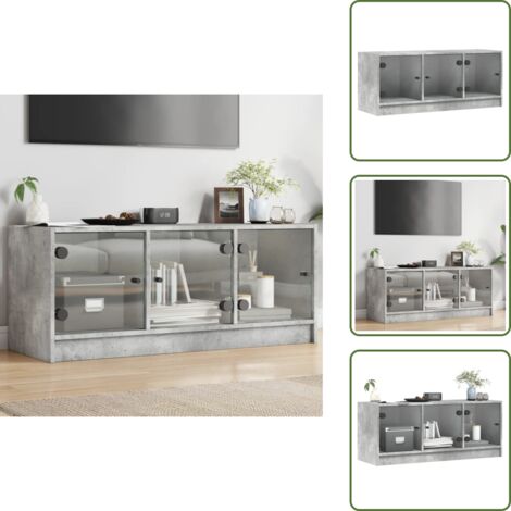 The Living Store Mobile Porta TV con Ante in Vetro Grigio Cemento 102x37x42 cm - Armadio TV