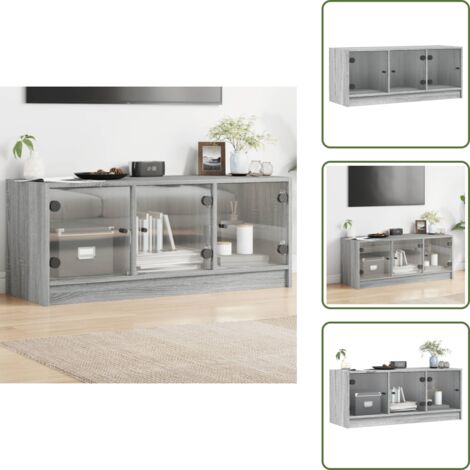 The Living Store Mobile Porta TV con Ante in Vetro Grigio Sonoma 102x37x42 cm - Armadio TV