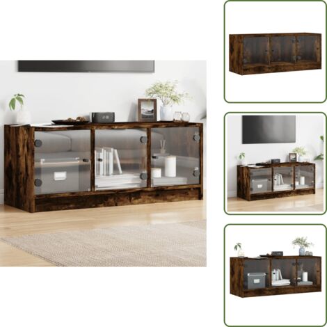 The Living Store Mobile Porta TV con Ante in Vetro Rovere Fumo 102x37x42 cm - Armadio TV