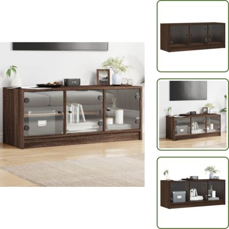 The Living Store Mobile Porta TV con Ante in Vetro Rovere Marrone 102x37x42 cm - Armadio TV