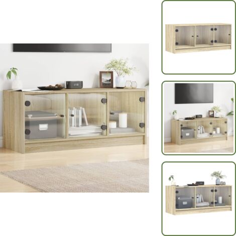 The Living Store Mobile Porta TV con Ante in Vetro Rovere Sonoma 102x37x42 cm - Armadio TV
