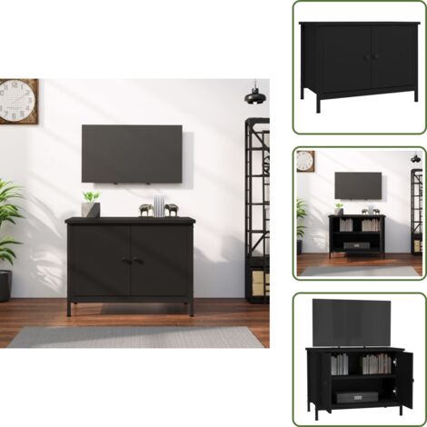 The Living Store Mobile Porta TV con Ante Nero 60x35x45 cm in Legno Multistrato - Mobile TV in legno