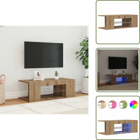The Living Store Mobile Porta TV con LED Artigianale 90x39x30 cm Multistrato - TV Stand