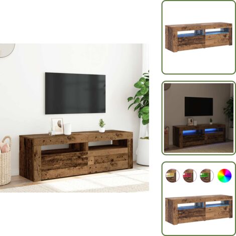 The Living Store Mobile Porta TV con LED Legno Antico 120x35x40 cm Multistrato - TV Stand