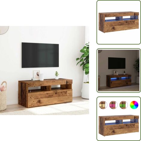 The Living Store Mobile Porta TV con LED Legno Antico 90x35x40 cm Multistrato - TV stand con luci RGB
