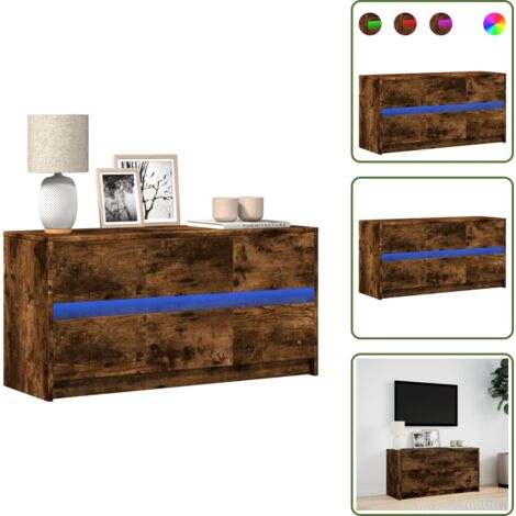 The Living Store Mobile Porta TV con LED Rovere Fumo 100x34x50 cm in Truciolato - TV Stand con Luci RGB