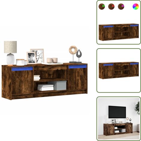 The Living Store Mobile Porta TV con LED Rovere Fumo 139,5x34x50cm in Truciolato - TV Stand con luci RGB