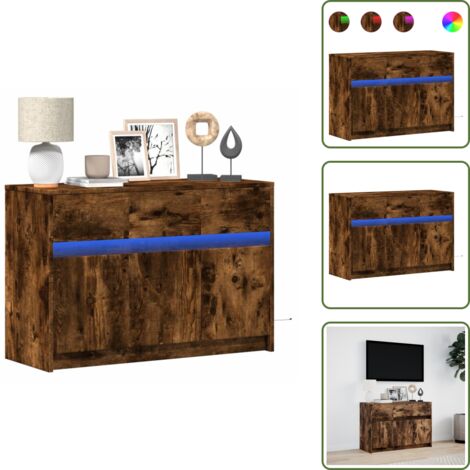 The Living Store Mobile Porta TV con LED Rovere Fumo 91x34x61 cm in Truciolato - TV supporto
