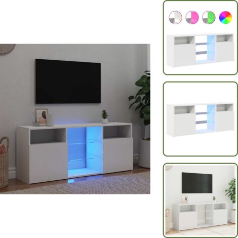 The Living Store Mobile Porta TV con Luci LED Bianco 120x30x50 cm - TV con luci RGB